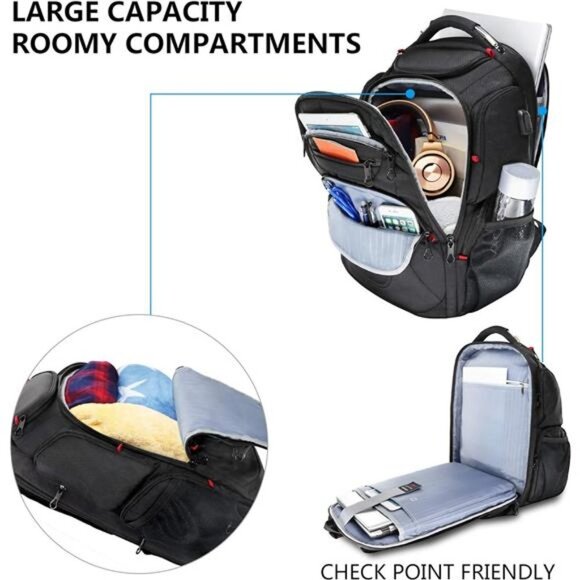 TSA Friendly Travel LaptopBackpack 17.3inch XL Computer Backpack Water-Repellent - Picture 3 of 7